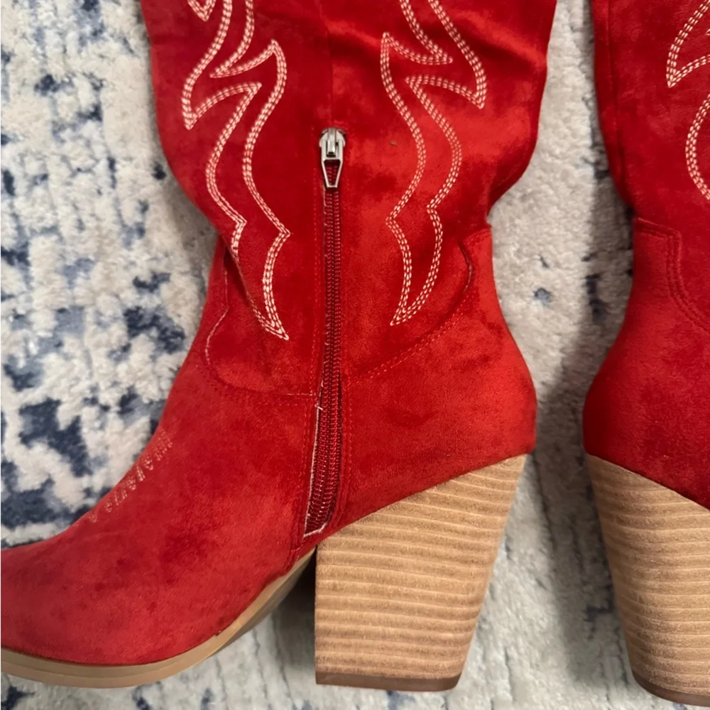 Mi.iM Red Stitched Over-the-Knee Western Boots